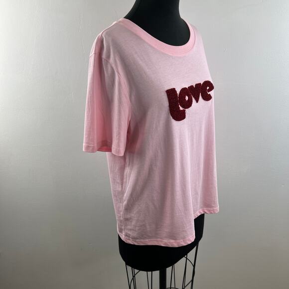 H&M "Love" T-Shirt Tee Top Shirt Pink Cotton Short Sleeve Crewneck Size M Medium - Picture 5 of 9